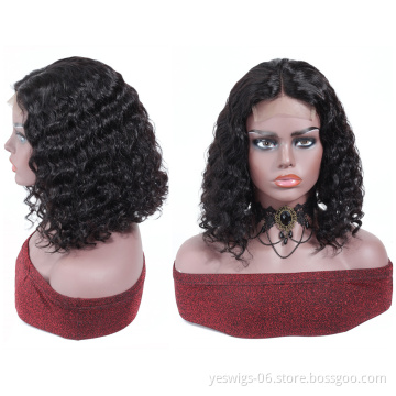 Women Lace Frontal 13*4 Wig For Beginners 1b Peruvian Natural Color Hair Remy Short Bob Cut Wholesale Peruvian Kinky Curly Wig